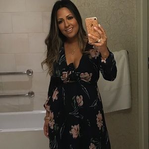 Navy blue flower dress tea length